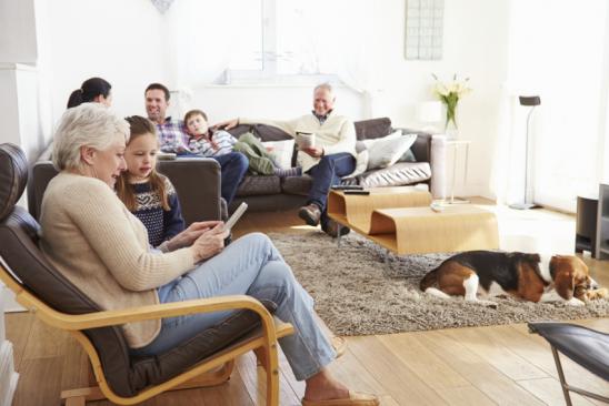 Mehrgenerationenhaus: Familie im Wohnzimmer