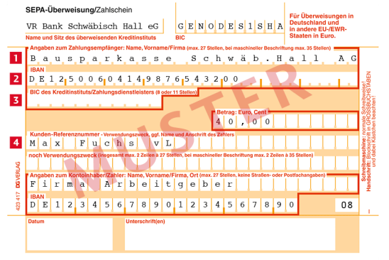 Vertrags-IBAN: Ausfüllen des Überweisungsträgers für Arbeitgeber