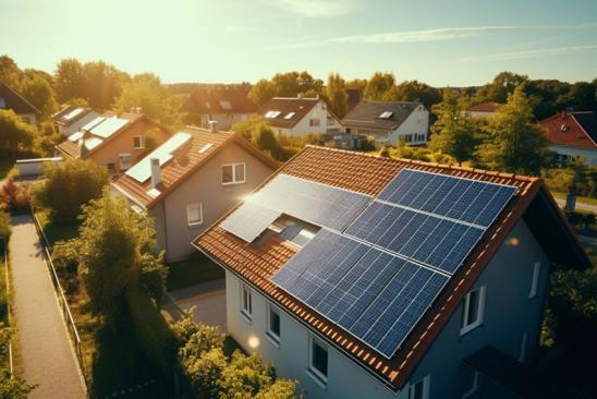 Solarpflicht: Häuserzeile mit PV-Anlagen auf dem Dach