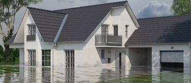 Haus im Grünen mit Wasserschaden nach Hochwasser