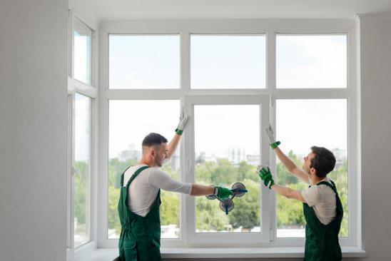 Neue Fenster Kosten: Zwei Männer bauen Fenster ein